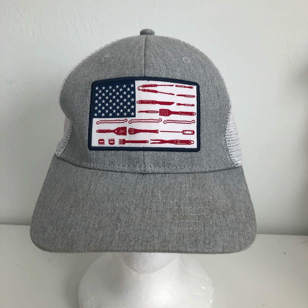 Grill Sergeant Grey Trucker Cap with American Flag Patch of Cooking Tools